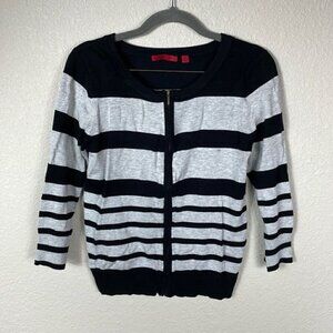 Red Full Zip Long Sleeve Striped Sweater Cardigan Black and Gray Sz M